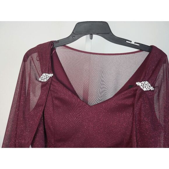 R&M Richards Merlot Gown | 6 | Glitter Maxi Dress | Cape Overlay | Formal Event - Picture 6 of 8